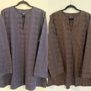 Lands' End Tunic Bundle (2) 2X Blue Brown Longline 100% Cotton Lace Detail